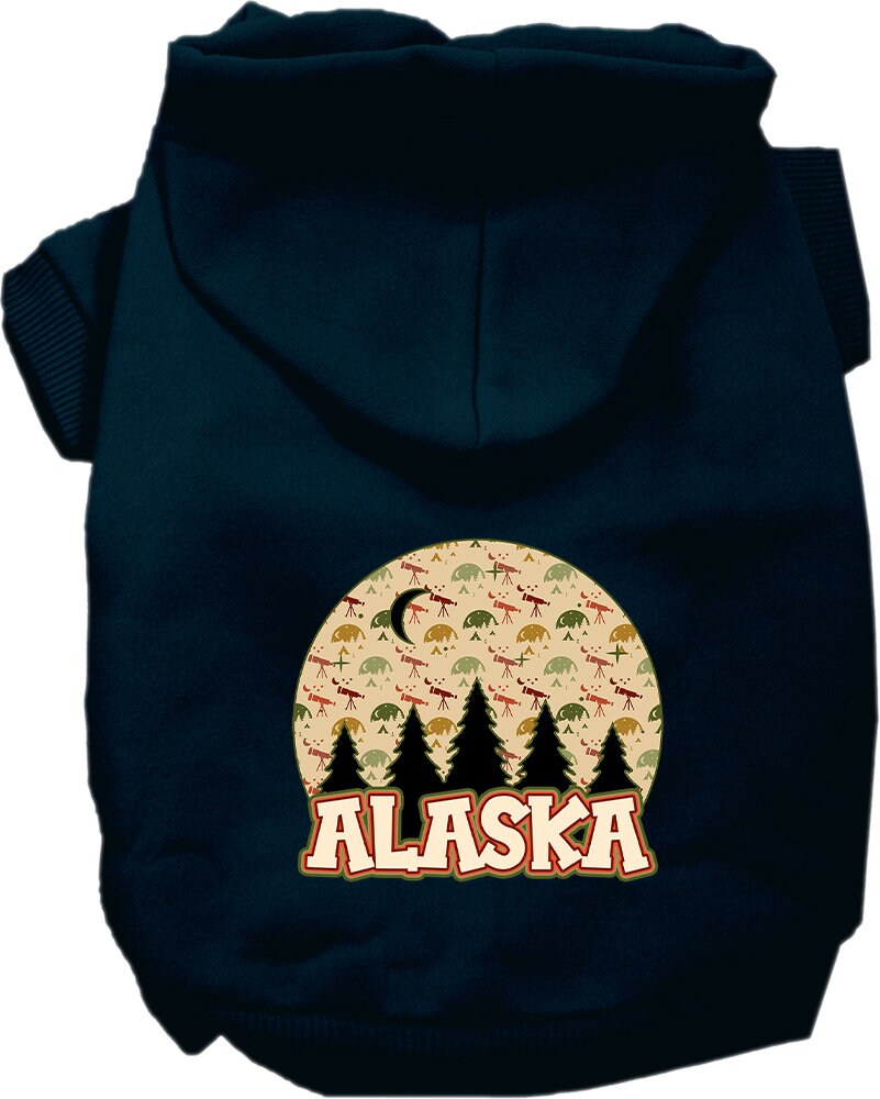 A cozy pet hoodie for small to medium dogs and cats, featuring a screen printed design 'Alaska Under The Stars', showcasing its soft fabric and durable stitching.