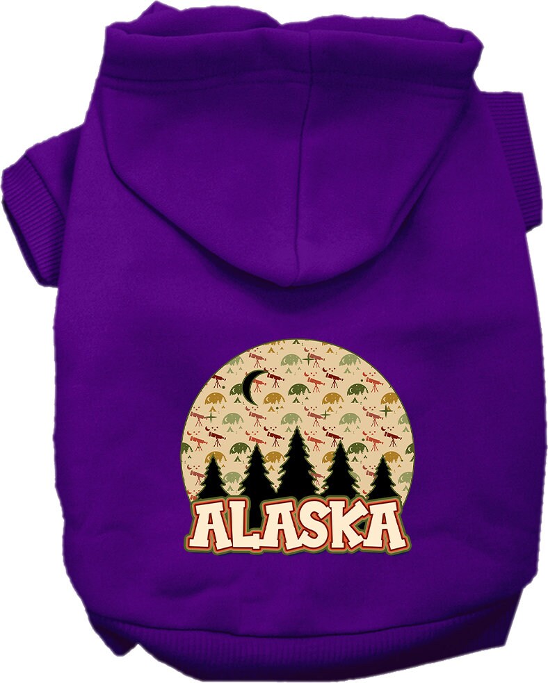 A cozy pet hoodie for small to medium dogs and cats, featuring a screen printed design 'Alaska Under The Stars', showcasing its soft fabric and durable stitching.