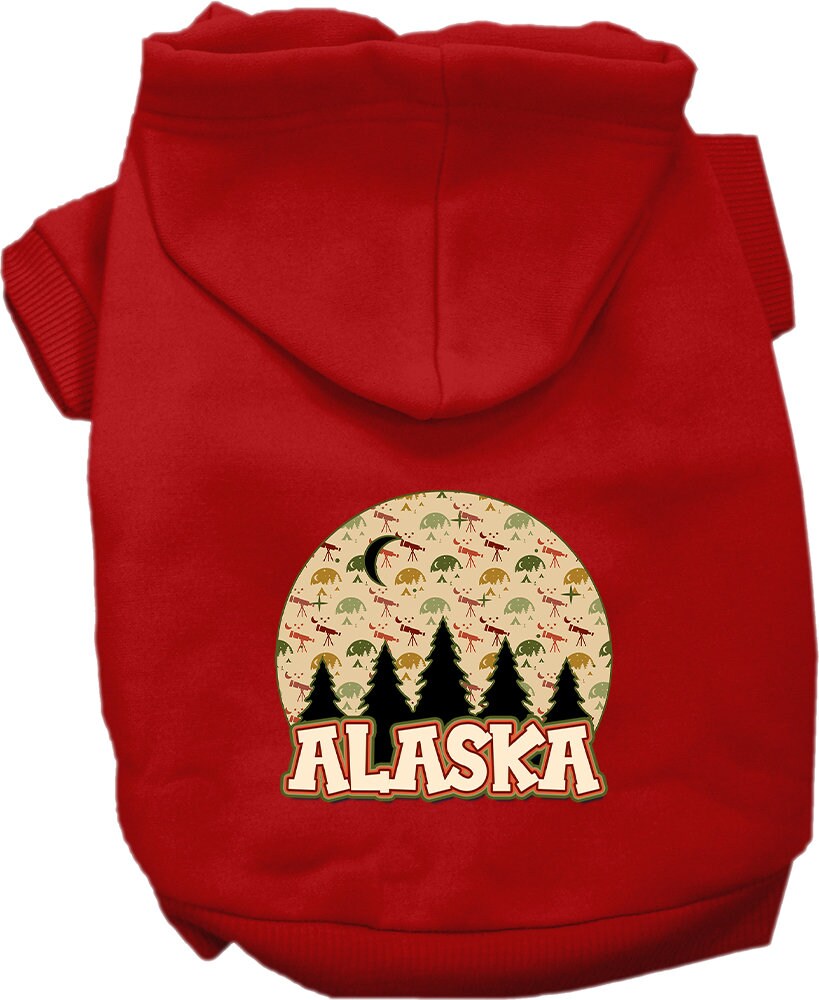A cozy pet hoodie for small to medium dogs and cats, featuring a screen printed design 'Alaska Under The Stars', showcasing its soft fabric and durable stitching.