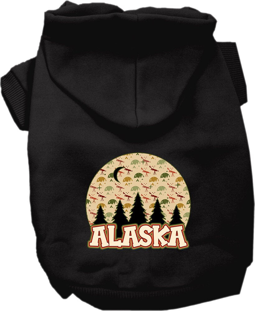 A cozy pet hoodie for small to medium dogs and cats, featuring a screen printed design 'Alaska Under The Stars', showcasing its soft fabric and durable stitching.