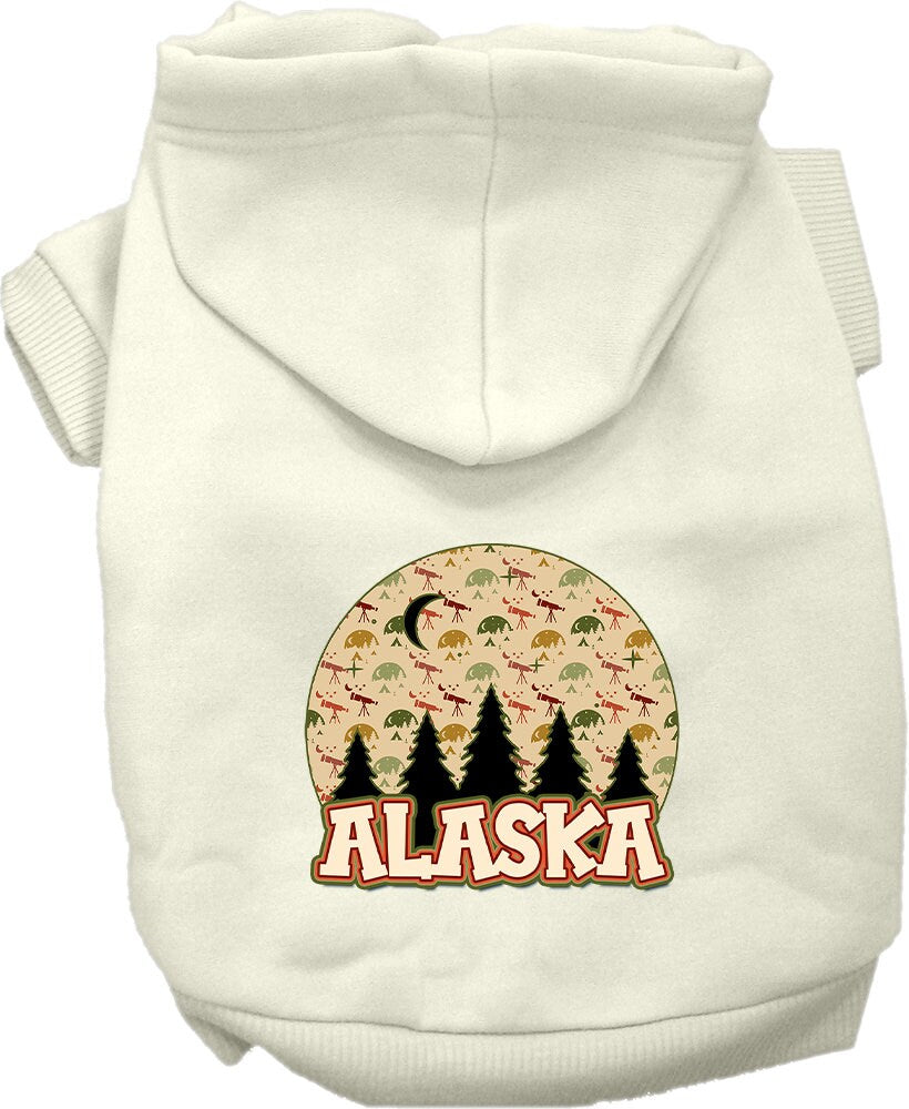 A cozy pet hoodie for small to medium dogs and cats, featuring a screen printed design 'Alaska Under The Stars', showcasing its soft fabric and durable stitching.