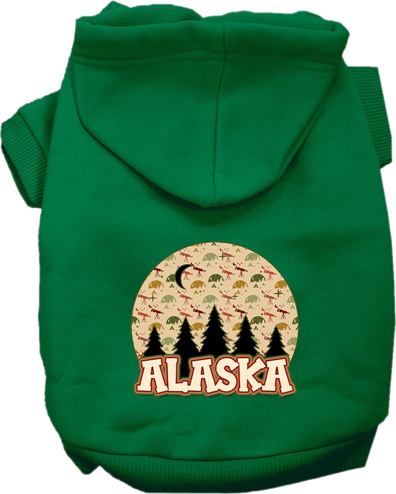 A cozy pet hoodie for small to medium dogs and cats, featuring a screen printed design 'Alaska Under The Stars', showcasing its soft fabric and durable stitching.