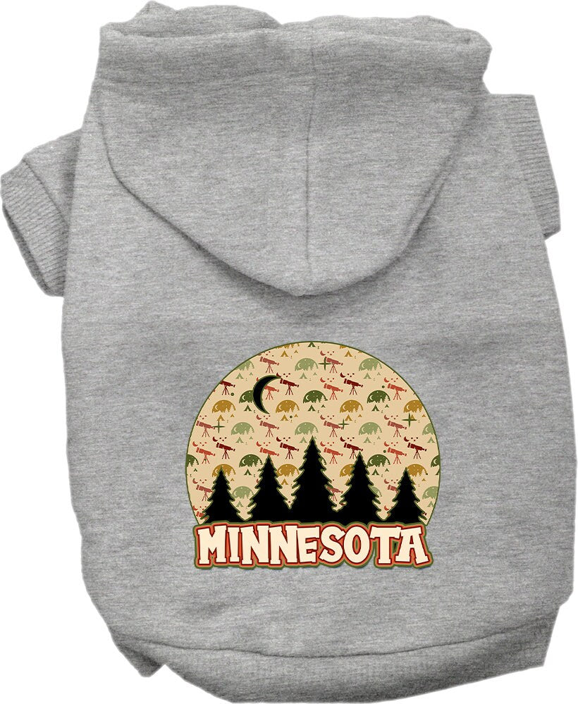 A cozy screen printed hoodie for small to medium pets, featuring a Minnesota Under The Stars design, perfect for dogs and cats.
