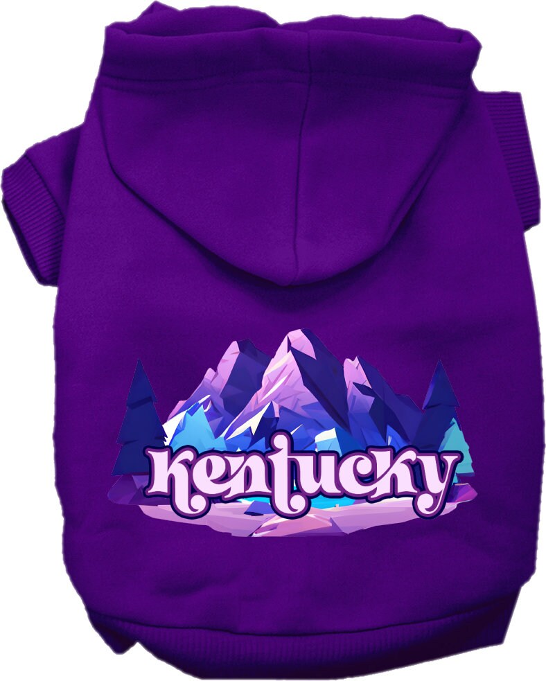 A cozy screen printed hoodie for small to medium pets, featuring the Kentucky Alpine Pawscape design, showcasing its soft fabric and durable stitching.