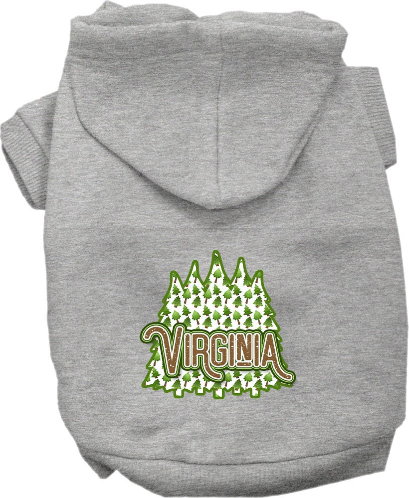 A cozy screen printed hoodie for small to medium pets featuring a Virginia Woodland Trees design, perfect for dogs and cats.