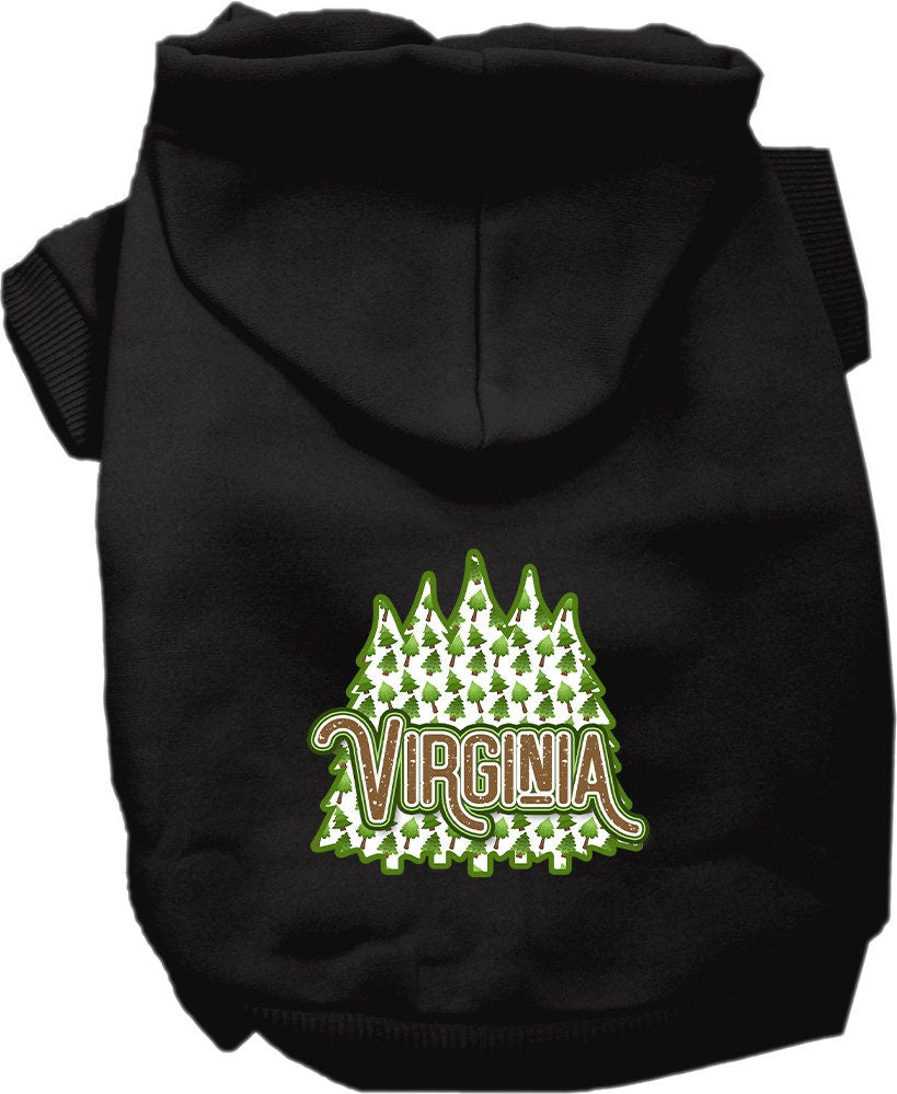 A cozy screen printed hoodie for small to medium pets featuring a Virginia Woodland Trees design, perfect for dogs and cats.