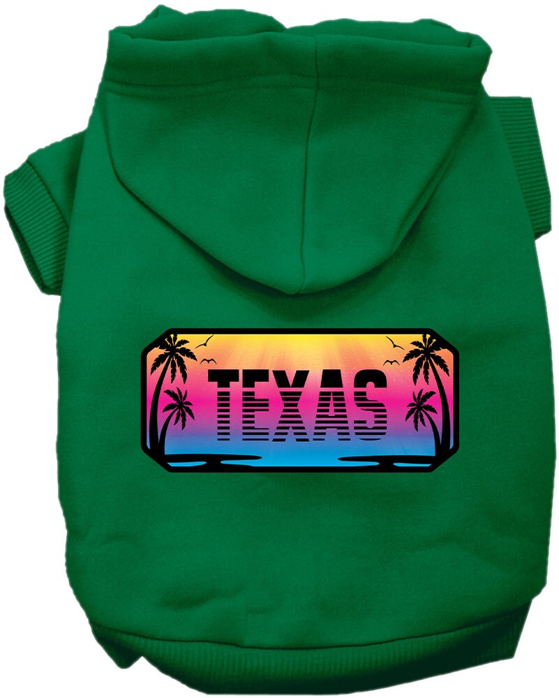 A cozy screen printed hoodie for small to medium pets, featuring a stylish Texas Beach Shades design, perfect for dogs and cats.