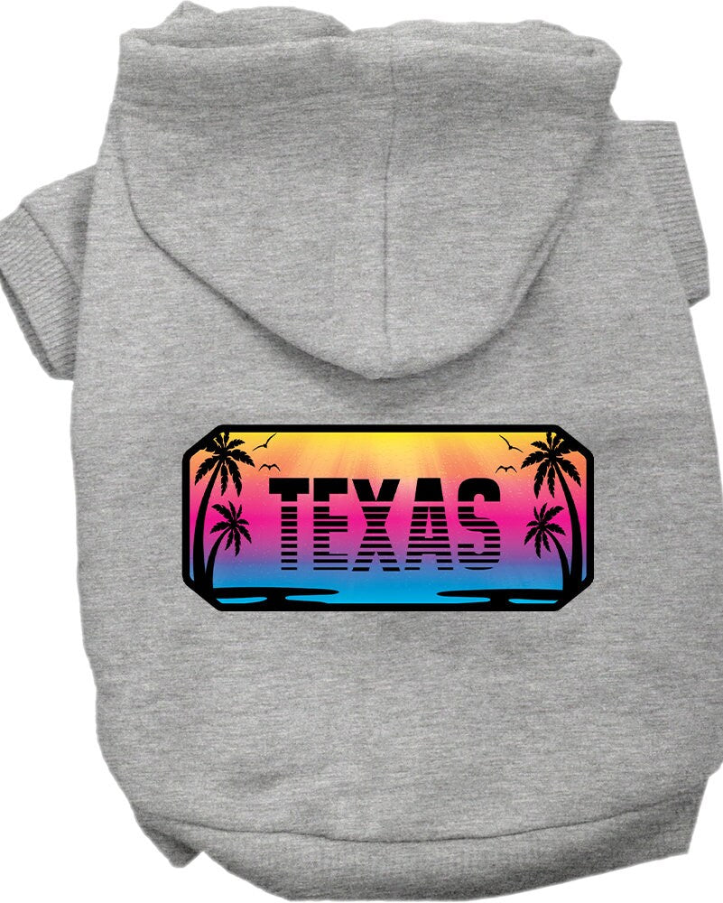 A cozy screen printed hoodie for small to medium pets, featuring a stylish Texas Beach Shades design, perfect for dogs and cats.