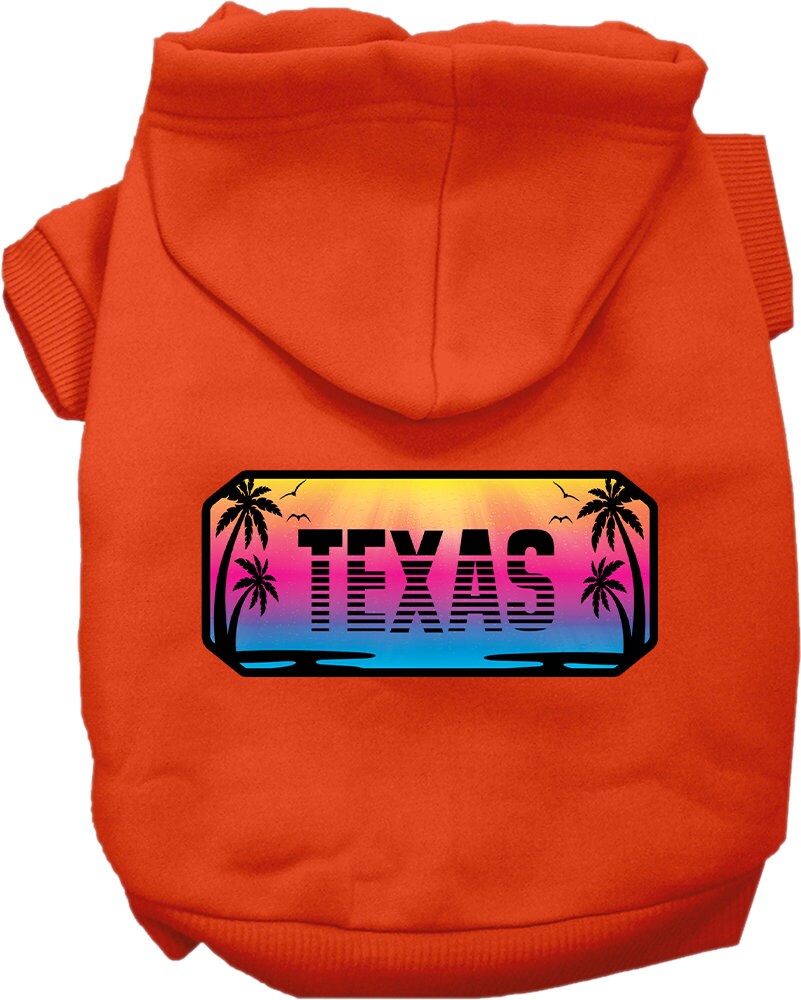 A cozy screen printed hoodie for small to medium pets, featuring a stylish Texas Beach Shades design, perfect for dogs and cats.