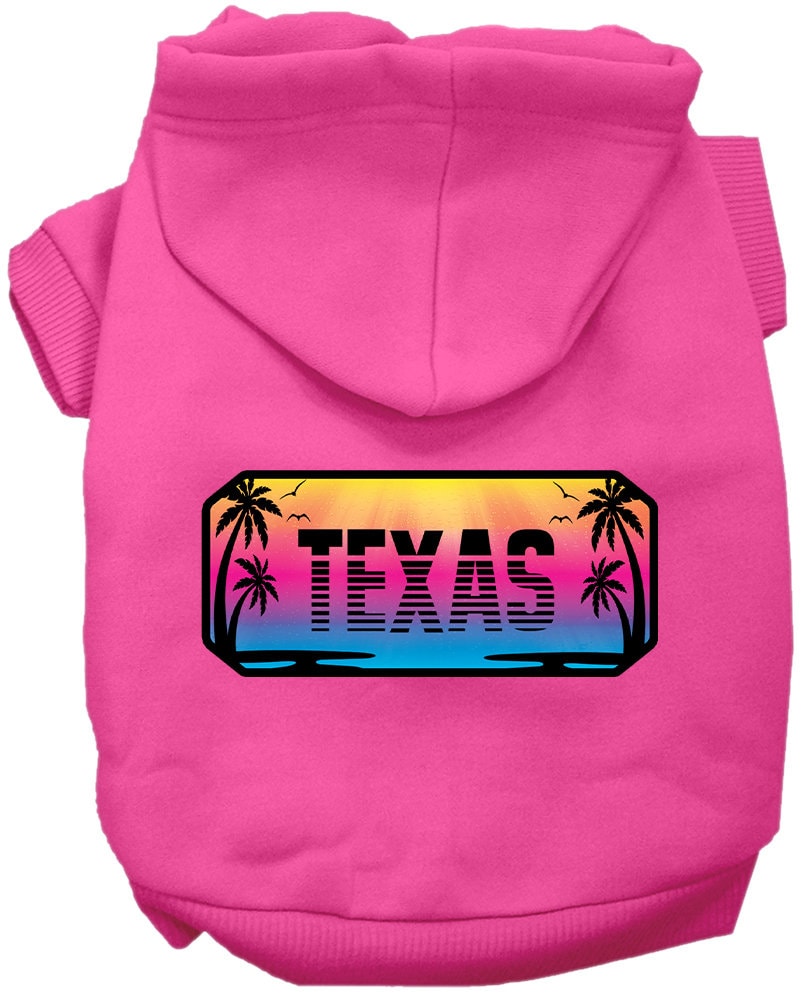 A cozy screen printed hoodie for small to medium pets, featuring a stylish Texas Beach Shades design, perfect for dogs and cats.