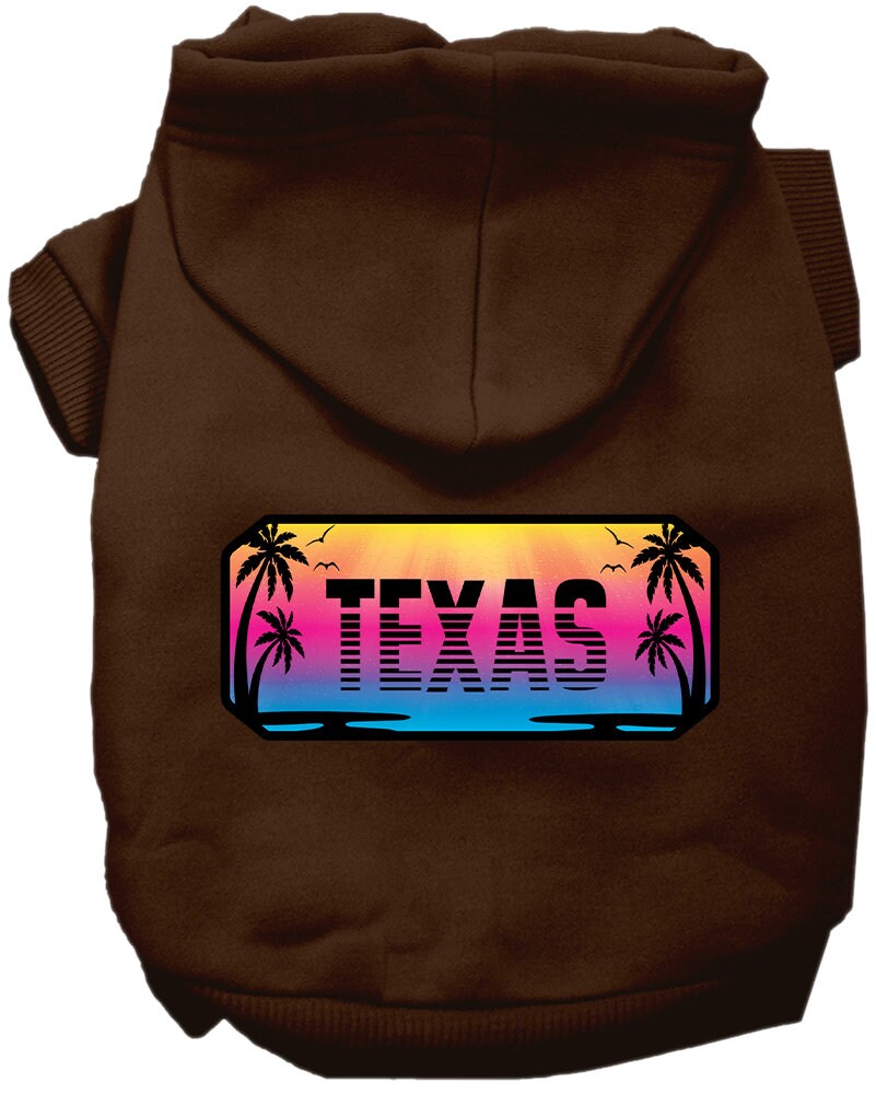 A cozy screen printed hoodie for small to medium pets, featuring a stylish Texas Beach Shades design, perfect for dogs and cats.