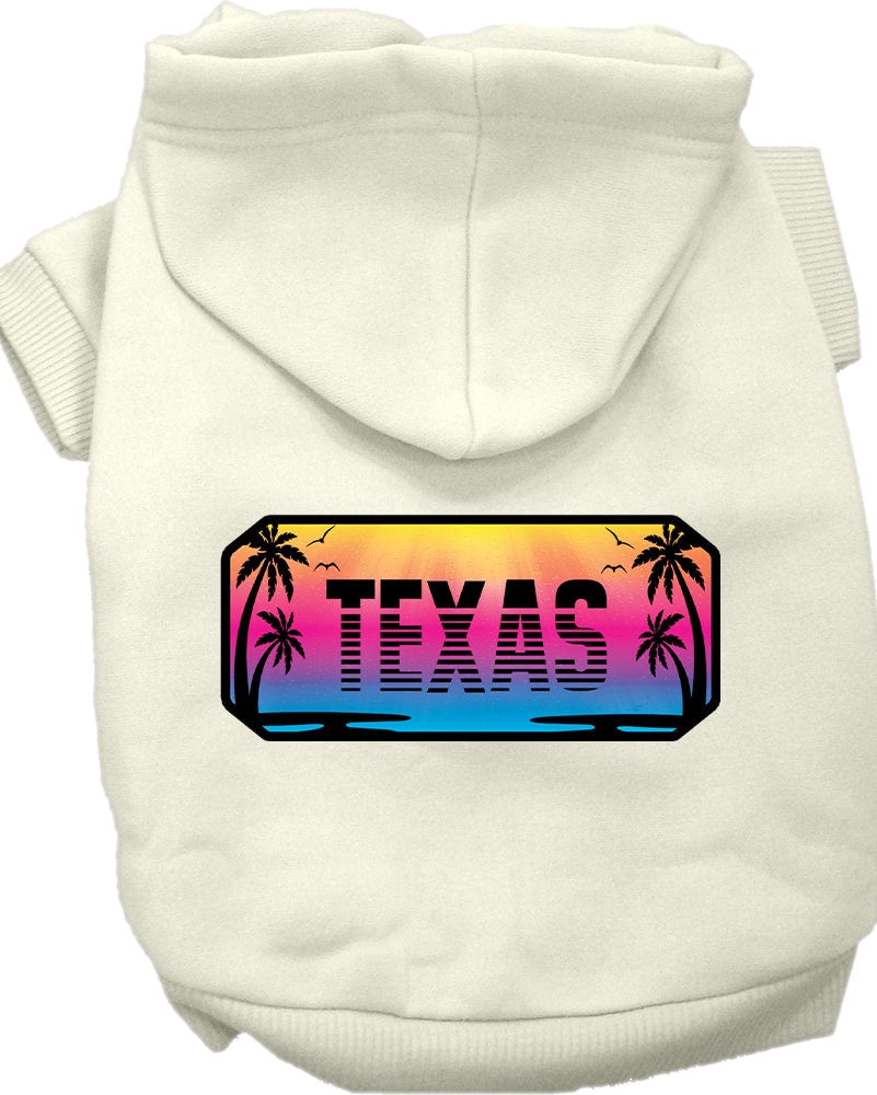 A cozy screen printed hoodie for small to medium pets, featuring a stylish Texas Beach Shades design, perfect for dogs and cats.