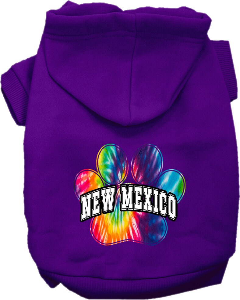 A colorful New Mexico Bright Tie Dye hoodie for small to medium dogs and cats, showcasing its soft fabric and stylish design.