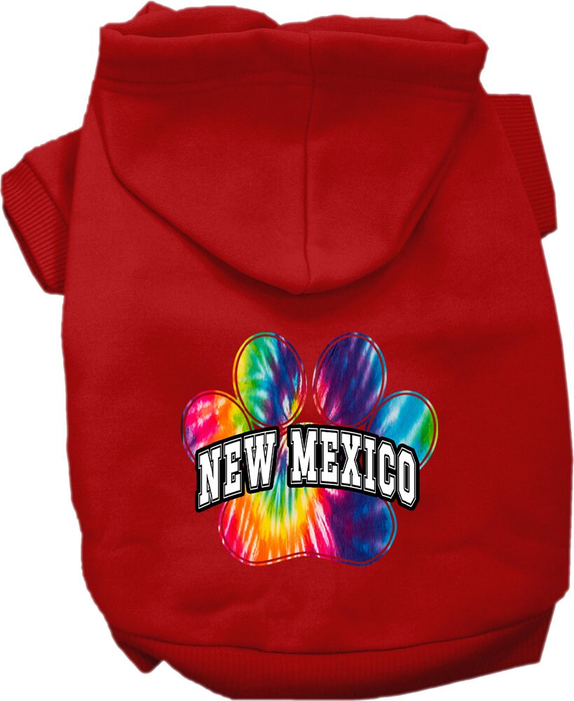 A colorful New Mexico Bright Tie Dye hoodie for small to medium dogs and cats, showcasing its soft fabric and stylish design.