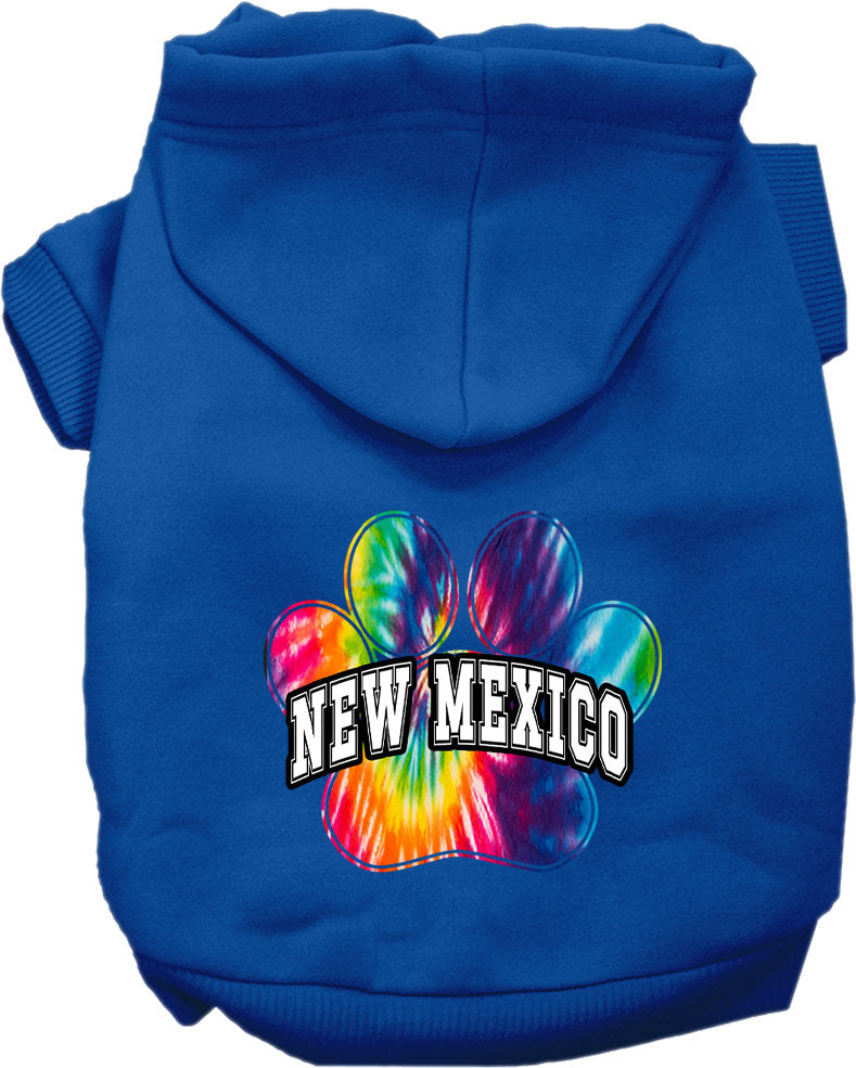 A colorful New Mexico Bright Tie Dye hoodie for small to medium dogs and cats, showcasing its soft fabric and stylish design.