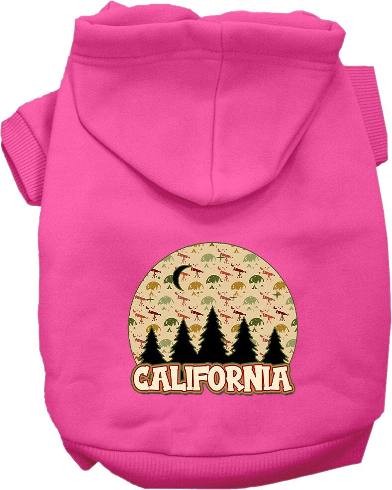 A cozy pet hoodie for small to medium dogs and cats, featuring a screen printed design 'California Under The Stars' in soft fabric.