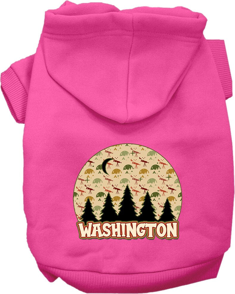 A cozy screen printed hoodie for small to medium pets, featuring a unique 'Washington Under The Stars' design, perfect for stylish outdoor adventures.
