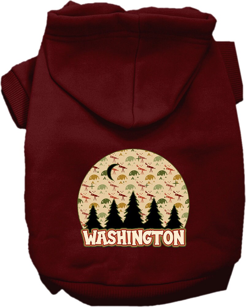 A cozy screen printed hoodie for small to medium pets, featuring a unique 'Washington Under The Stars' design, perfect for stylish outdoor adventures.