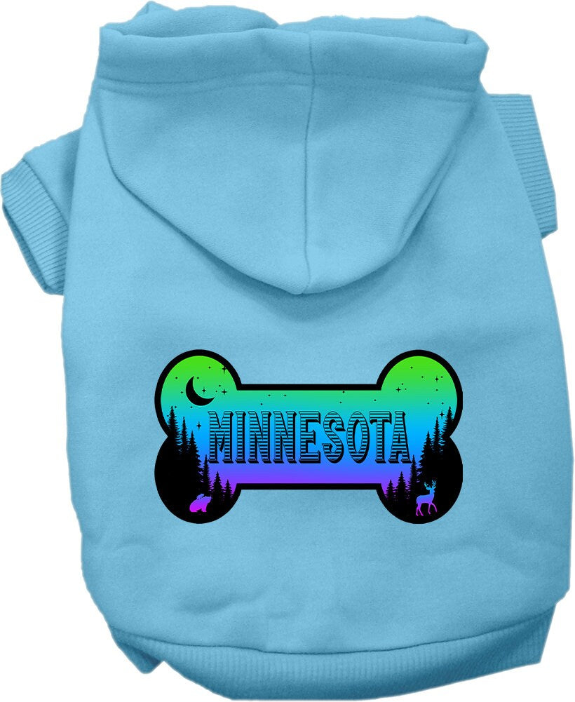 A cozy screen printed hoodie for small to medium pets, featuring the Minnesota Mountain Shades design, perfect for dogs and cats.