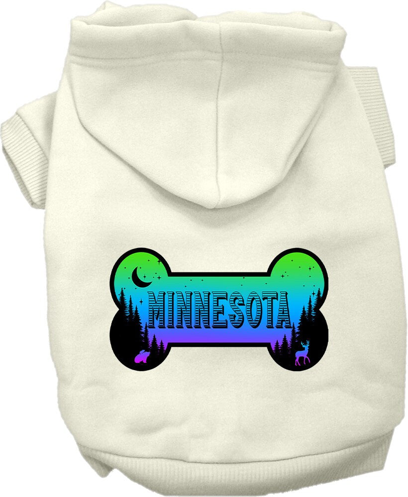 A cozy screen printed hoodie for small to medium pets, featuring the Minnesota Mountain Shades design, perfect for dogs and cats.