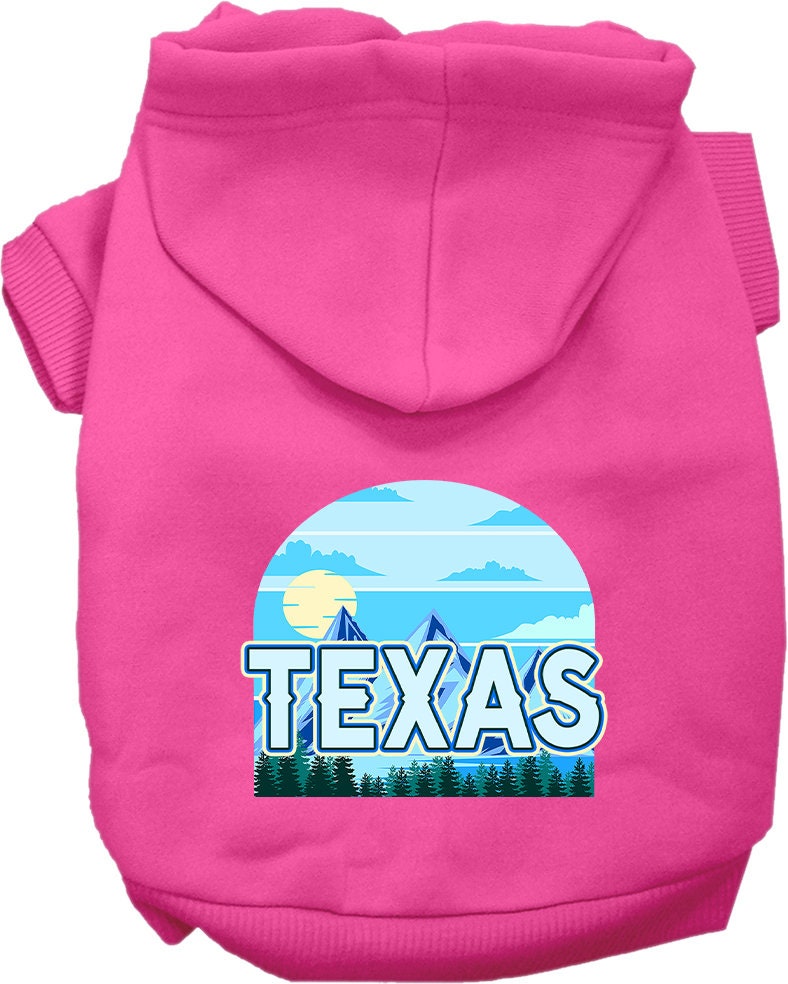 A cozy screen printed hoodie for small to medium pets, featuring the Texas Trailblazer design, showcasing its soft fabric and convenient leash access hole.