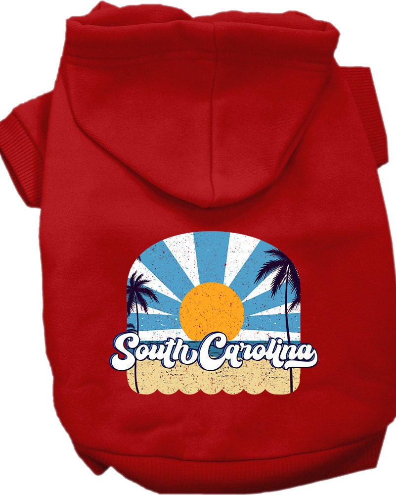 A cozy screen printed hoodie for small to medium pets, featuring a South Carolina Coast design, perfect for dogs and cats.