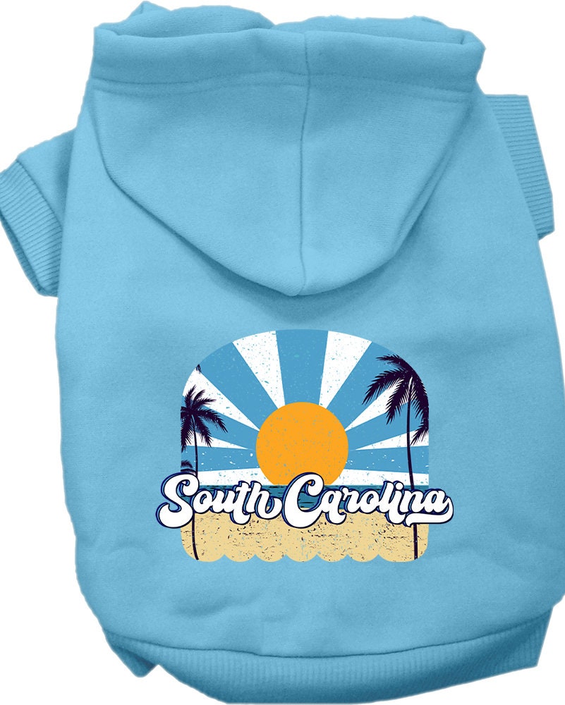 A cozy screen printed hoodie for small to medium pets, featuring a South Carolina Coast design, perfect for dogs and cats.