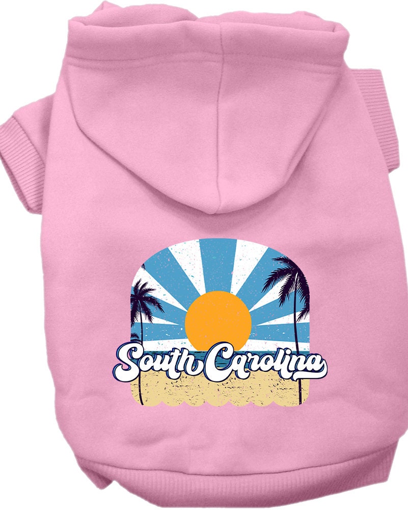 A cozy screen printed hoodie for small to medium pets, featuring a South Carolina Coast design, perfect for dogs and cats.
