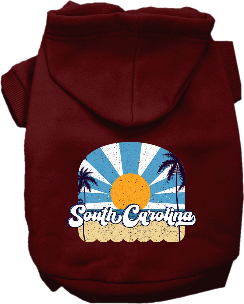 A cozy screen printed hoodie for small to medium pets, featuring a South Carolina Coast design, perfect for dogs and cats.