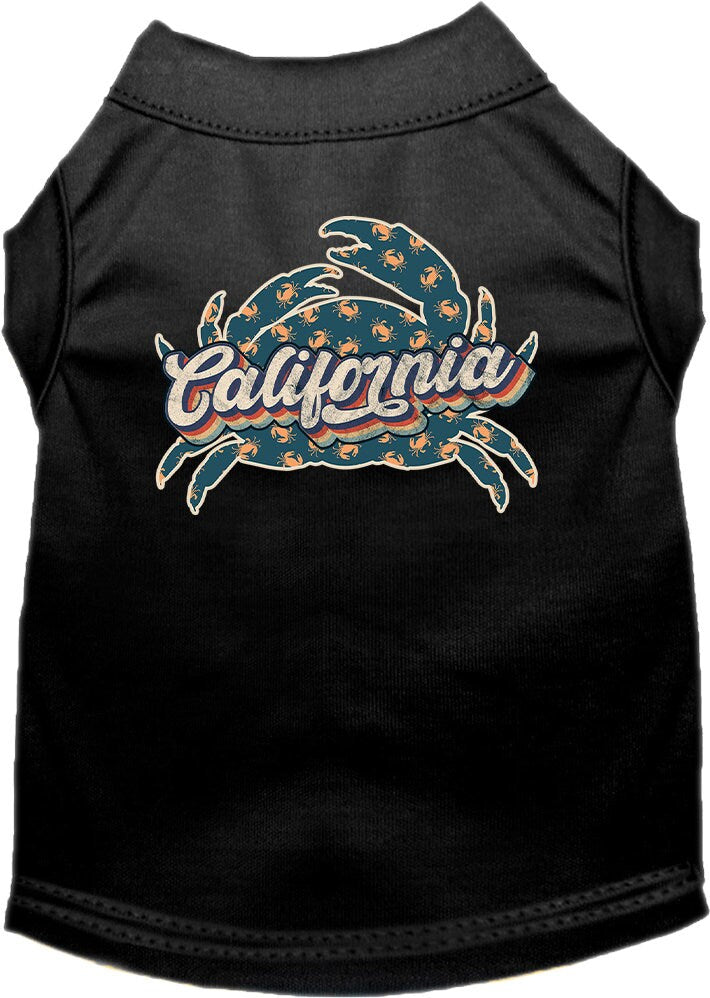 Pet dog and cat shirt featuring California Retro Crabs design, suitable for medium to large pets, showcasing vibrant colors and soft fabric.