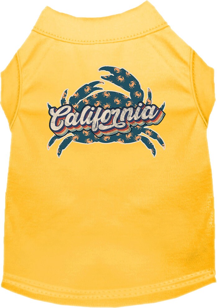 Pet dog and cat shirt featuring California Retro Crabs design, suitable for medium to large pets, showcasing vibrant colors and soft fabric.