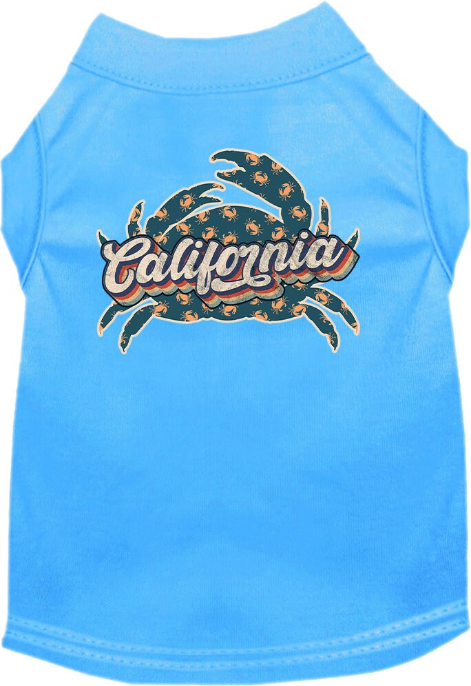 Pet dog and cat shirt featuring California Retro Crabs design, suitable for medium to large pets, showcasing vibrant colors and soft fabric.