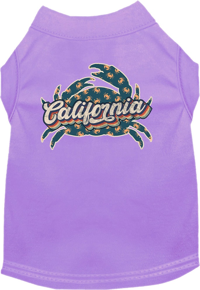Pet dog and cat shirt featuring California Retro Crabs design, suitable for medium to large pets, showcasing vibrant colors and soft fabric.