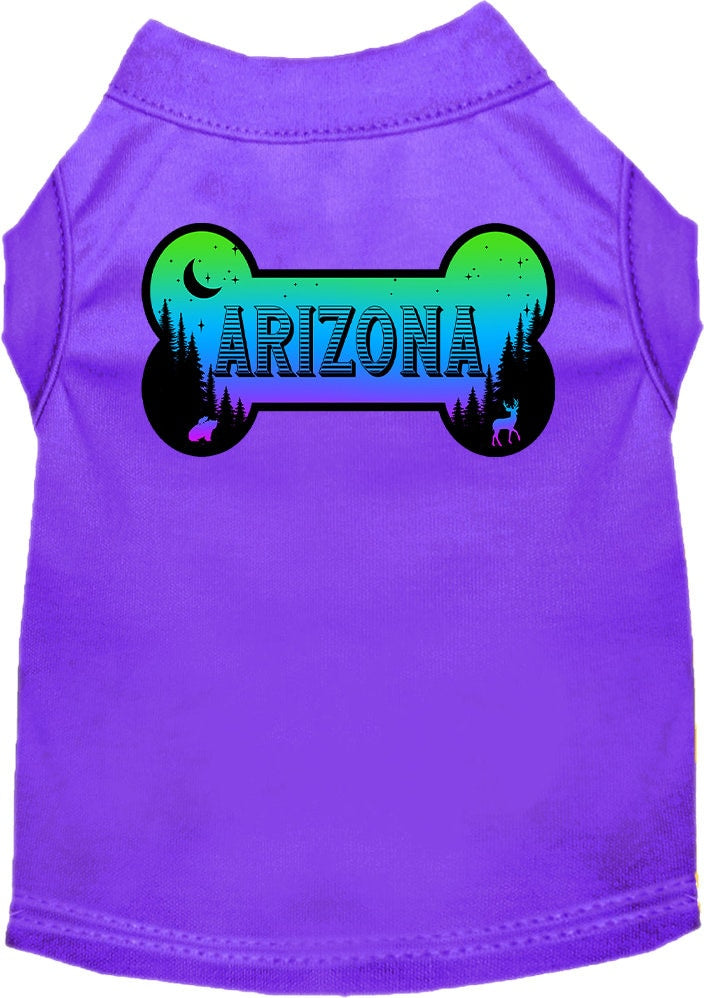 A stylish screen printed shirt for medium to large pets, featuring a vibrant Arizona Mountain Shades design, made from soft cotton and polyester blend.