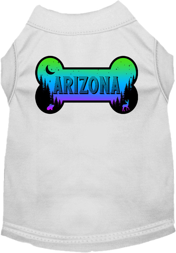 A stylish screen printed shirt for medium to large pets, featuring a vibrant Arizona Mountain Shades design, made from soft cotton and polyester blend.