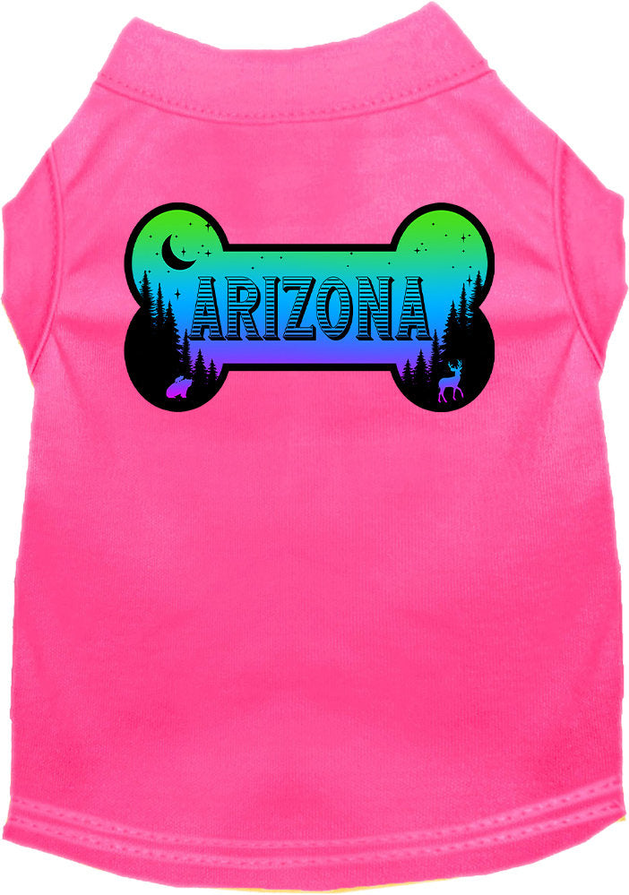A stylish screen printed shirt for medium to large pets, featuring a vibrant Arizona Mountain Shades design, made from soft cotton and polyester blend.