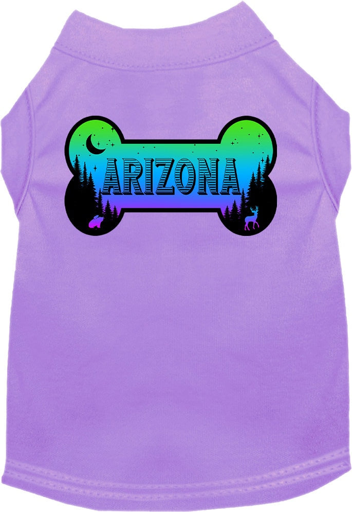 A stylish screen printed shirt for medium to large pets, featuring a vibrant Arizona Mountain Shades design, made from soft cotton and polyester blend.