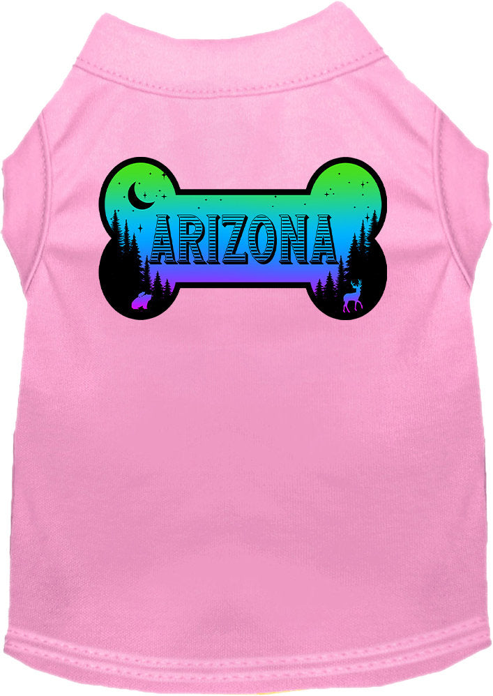 A stylish screen printed shirt for medium to large pets, featuring a vibrant Arizona Mountain Shades design, made from soft cotton and polyester blend.