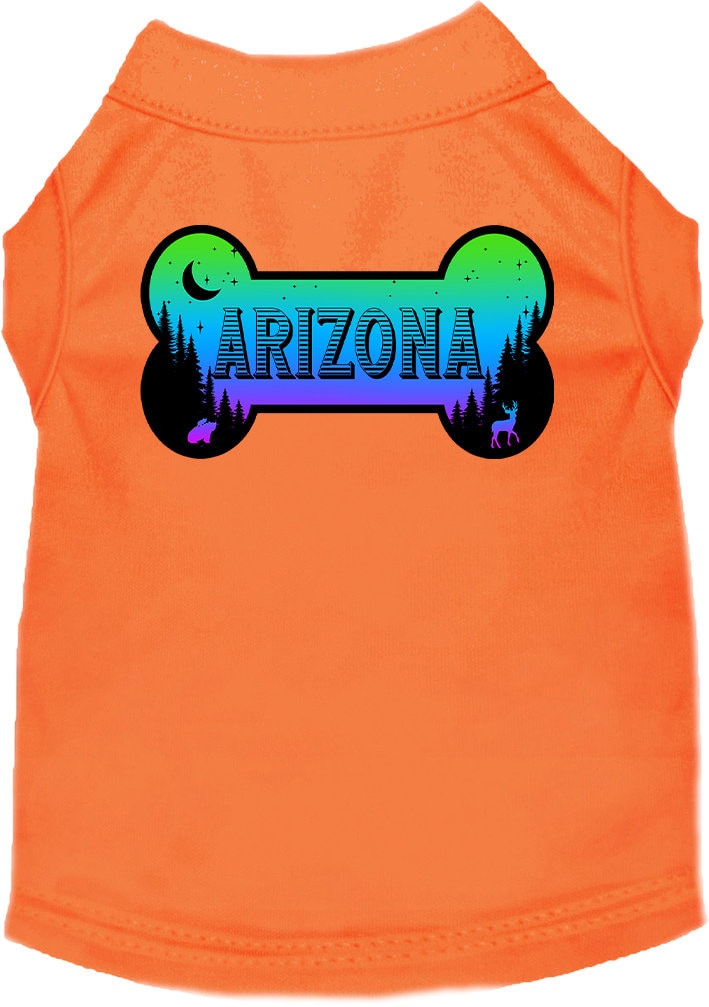 A stylish screen printed shirt for medium to large pets, featuring a vibrant Arizona Mountain Shades design, made from soft cotton and polyester blend.