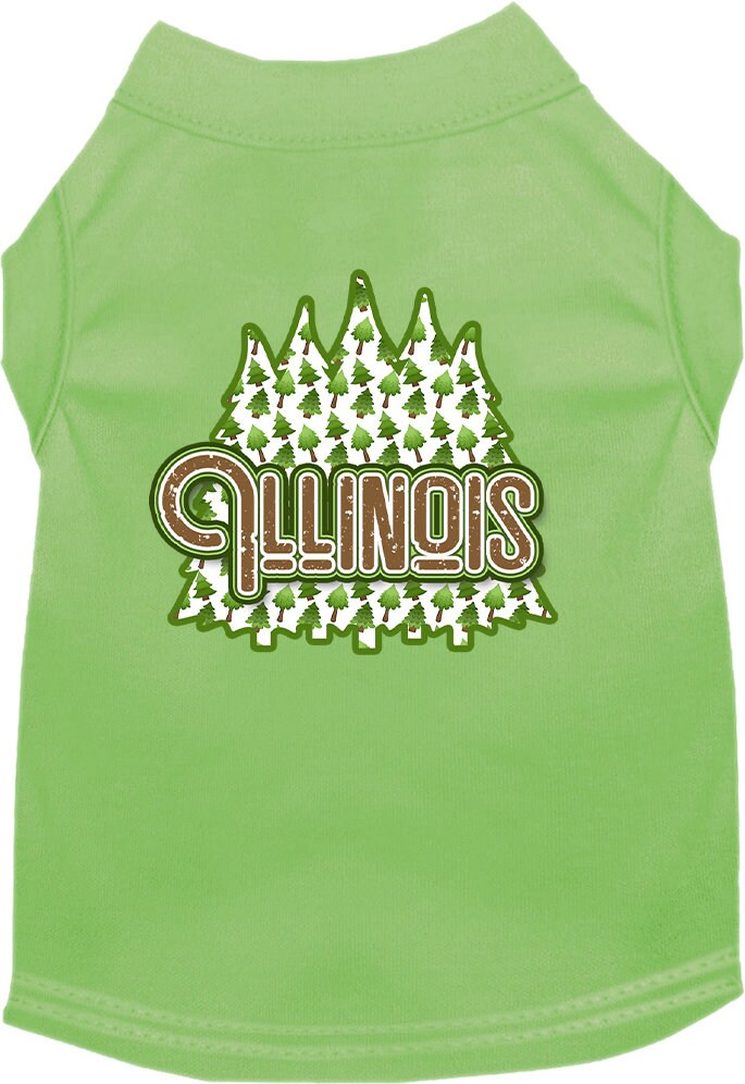 A medium to large pet wearing a stylish screen printed shirt featuring Illinois Woodland Trees design, showcasing comfort and durability.