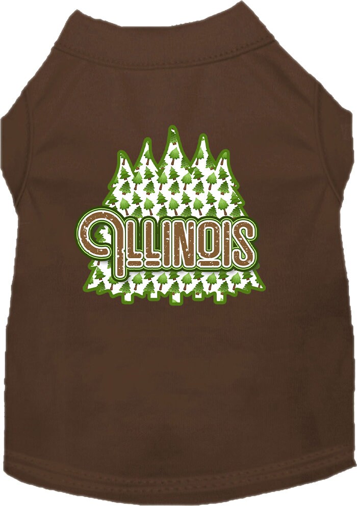 A medium to large pet wearing a stylish screen printed shirt featuring Illinois Woodland Trees design, showcasing comfort and durability.