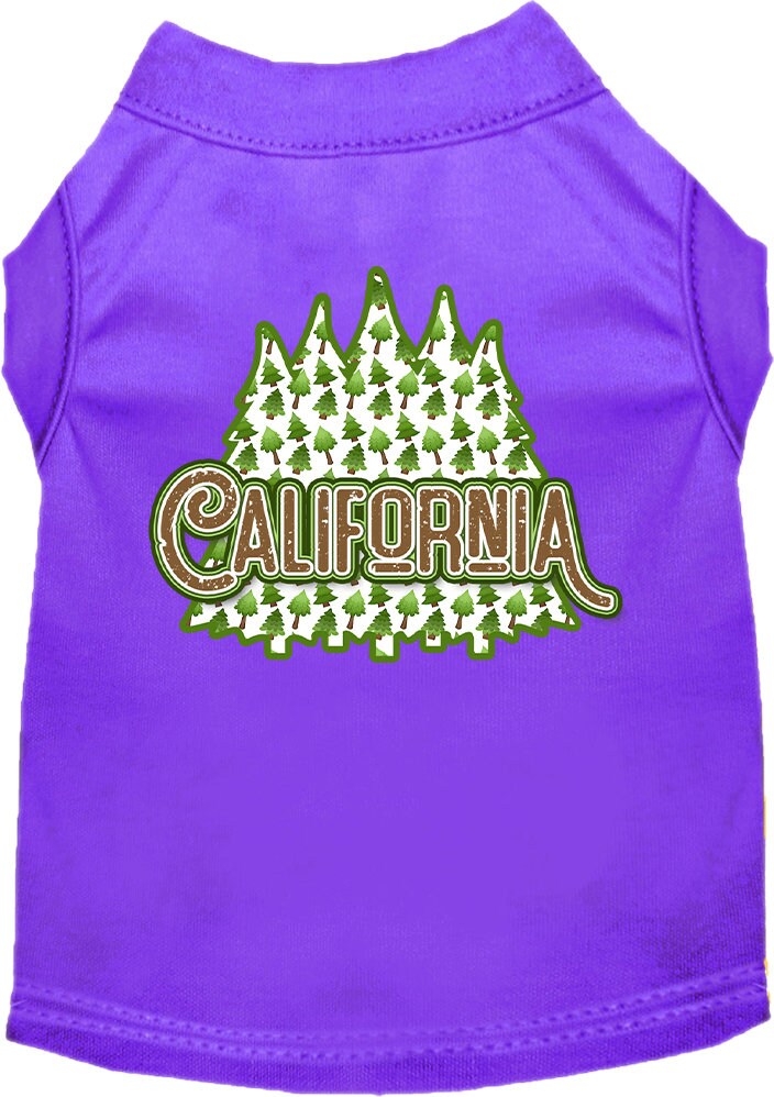 A medium to large pet wearing a soft, screen printed shirt featuring California Woodland Trees design, showcasing comfort and style.