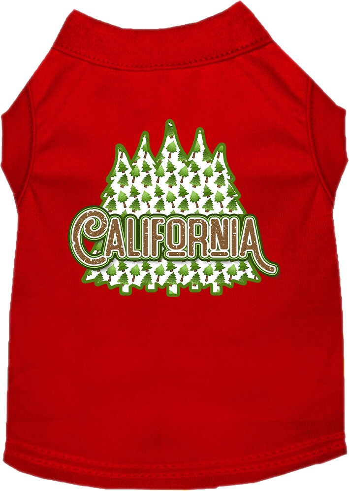 A medium to large pet wearing a soft, screen printed shirt featuring California Woodland Trees design, showcasing comfort and style.