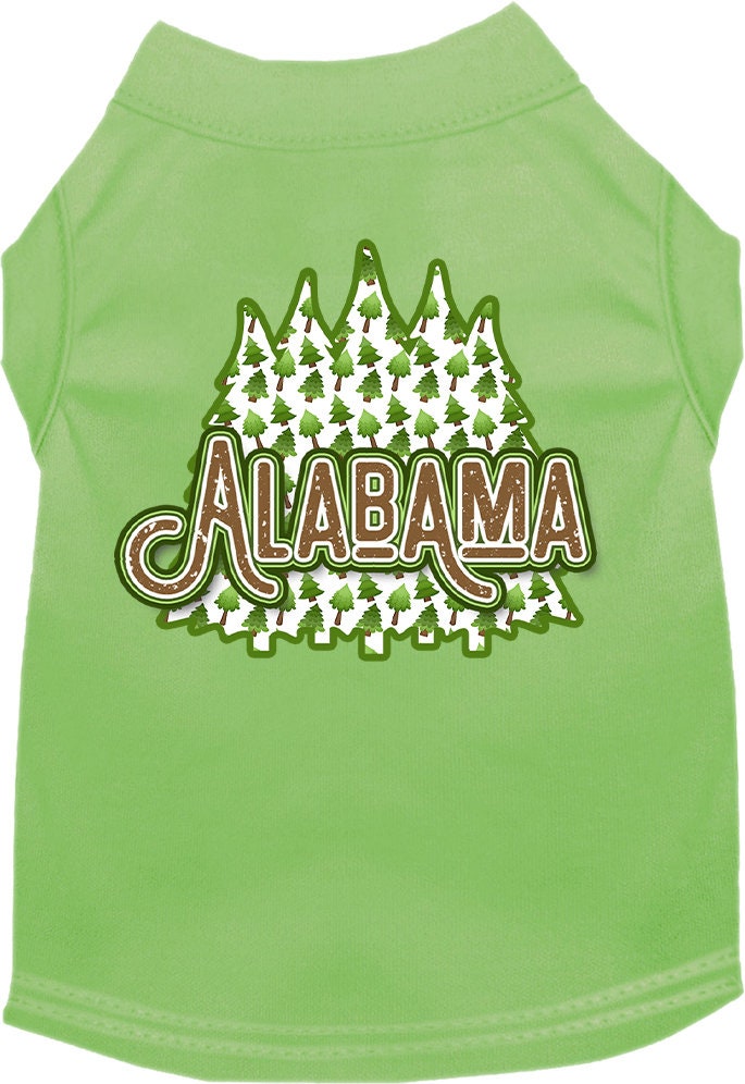 A medium to large pet wearing a stylish screen printed shirt featuring Alabama Woodland Trees design, showcasing comfort and durability.