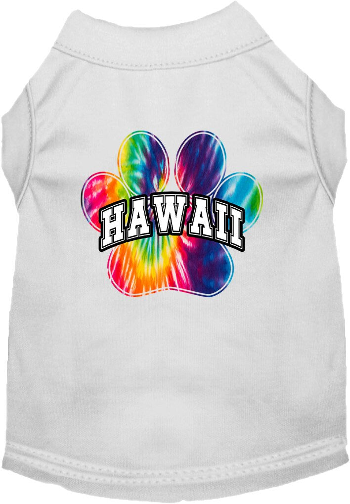 A vibrant 'Hawaii Bright Tie Dye' screen printed shirt for medium to large dogs and cats, showcasing a colorful design and soft fabric.