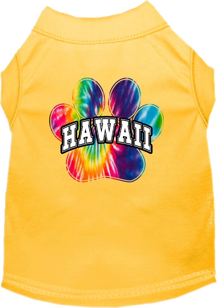 A vibrant 'Hawaii Bright Tie Dye' screen printed shirt for medium to large dogs and cats, showcasing a colorful design and soft fabric.