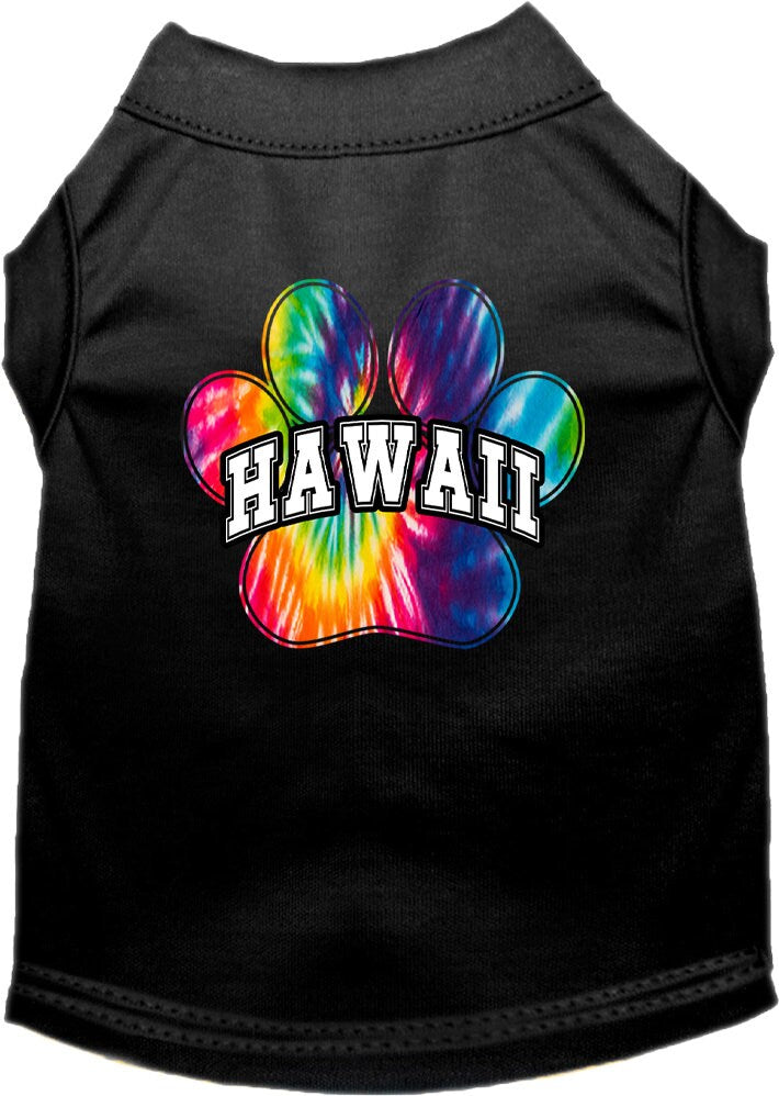 A vibrant 'Hawaii Bright Tie Dye' screen printed shirt for medium to large dogs and cats, showcasing a colorful design and soft fabric.