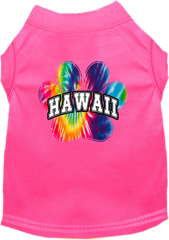 A vibrant 'Hawaii Bright Tie Dye' screen printed shirt for medium to large dogs and cats, showcasing a colorful design and soft fabric.