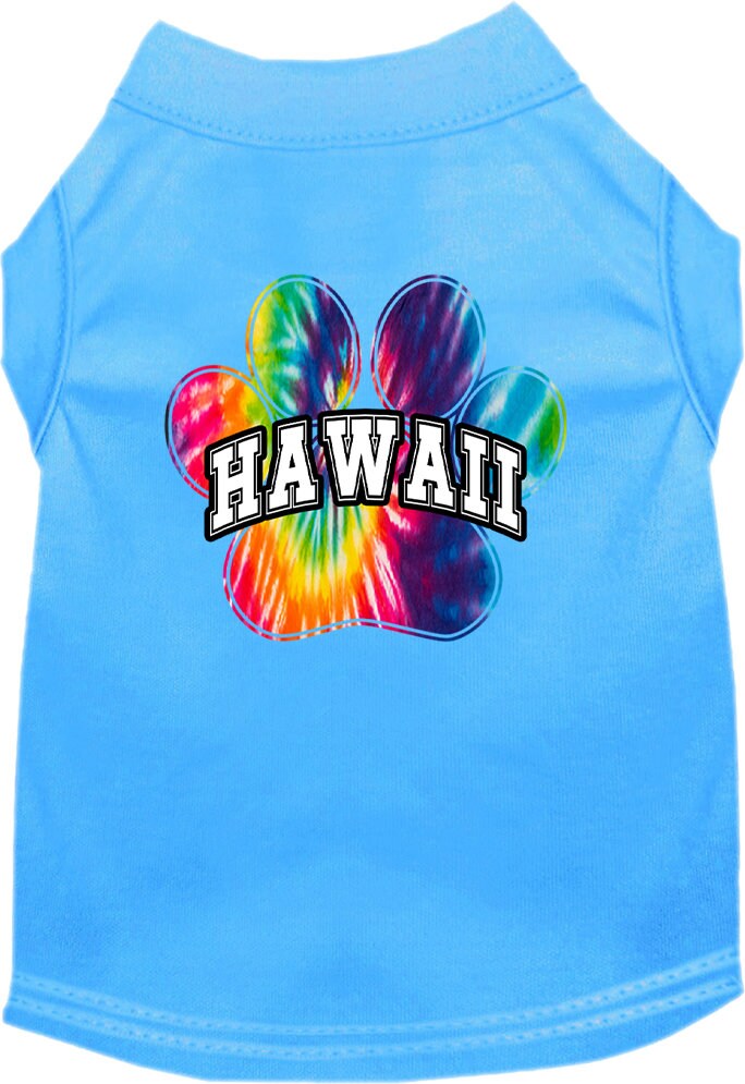 A vibrant 'Hawaii Bright Tie Dye' screen printed shirt for medium to large dogs and cats, showcasing a colorful design and soft fabric.