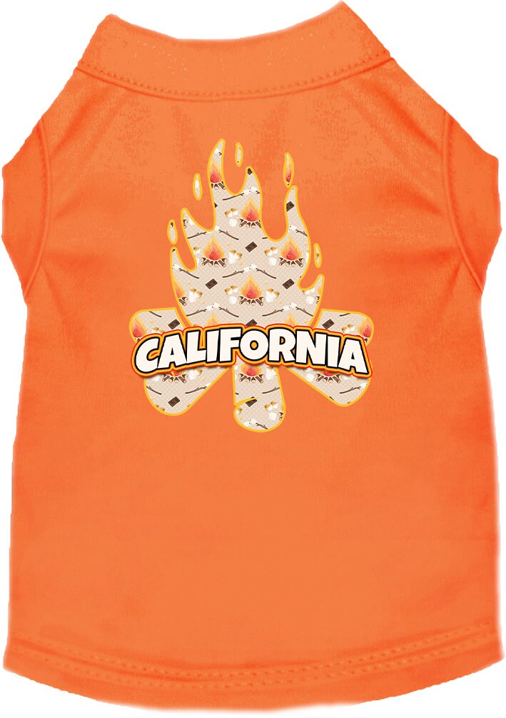 A soft and comfy screen printed shirt for medium to large pets featuring a 'California Around The Campfire' design, perfect for dogs and cats.